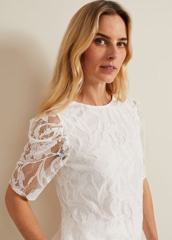 Phase Eight Kaycee Scallop Lace T Shirts White Canada | SMGWCR-975